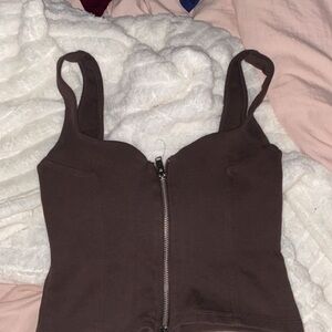 Zara Brown Zipper Front Women's Top